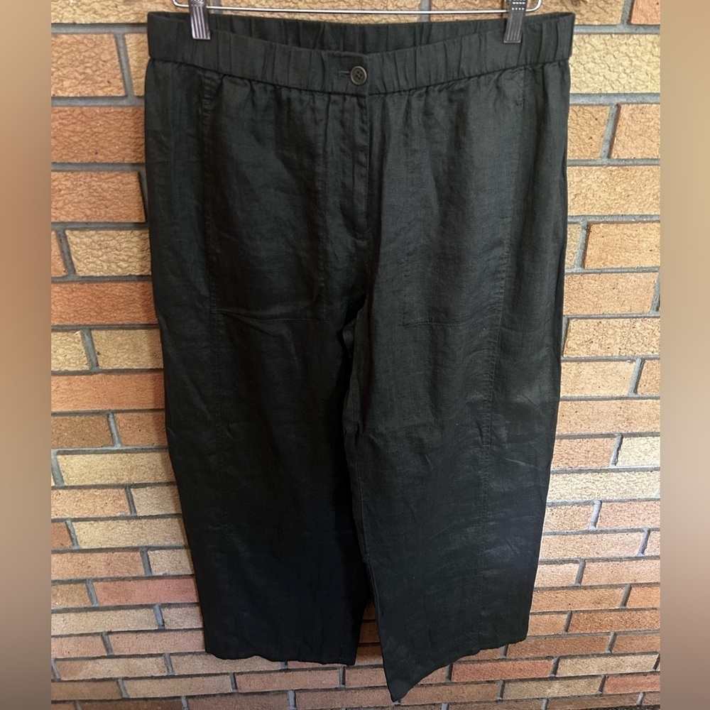 NWT Eileen Fisher Organic Linen Wide-Leg Pant Grove Dark Grey Size Medium